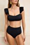 Siyah Dokulu Fırfırlı Bralette Kaplı Hipster Yüksek Bel Bikini Takımı TBESS22BT0049 - 4