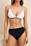 Siyah-Beyaz Nakışlı Üçgen Kaplı Regular Yüksek Bel Bikini Takımı TBESS24BT00127 - 3