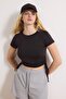 Siyah Büzgülü Bağlama Detaylı Micro Kumaş Örme Spor T-Shirt THMSS26TS00003 - 3