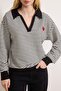 Siyah Çizgili Kalp Nakışlı Regular/Normal Kalıp Örme Sweatshirt TWOAW26SW00003 - 3