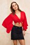 Kırmızı Dokuma Volanlı Plaj Crop Bluz TBESS19BB0095 - 3