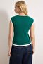 Zümrüt Yeşili Baskılı Fitted/Vücuda Oturan Kısa Kollu Crop Pamuk Ribana Örme T-Shirt TWOSS26TS00087 - 5