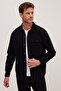 Relax Fit Relaxed Cut Single Pocket Snap Fastener Single Pocket Lapel 4 Season Denim Plain Black Men's Shirt - 5