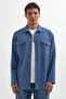 Men's Relax Fit Relaxed Cut Double Pocket Knitted Indigo Apaş Collar Shirt - 5
