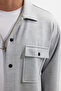 Men's Relax Fit Relax Cut Double Pocket Knitted Gray Apache Lapel Shirt - 3