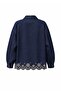 Navy Blue Double Pocket Button Closure Ethnic Embroidered Oversize Jean Jacket - 4