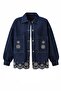 Navy Blue Double Pocket Button Closure Ethnic Embroidered Oversize Jean Jacket - 3