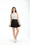 Women's Black Pleated Belt Detailed Shorts Skirt - 8