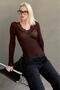 Brown V-Neck Sheer Lace Women’s Blouse MG2662 - 7