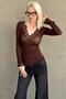 Brown V-Neck Sheer Lace Women’s Blouse MG2662 - 5