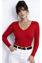 Women's Red V-Neck Knitwear Blouse Be339