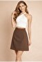 Bitter Brown High Waist Light Stretch Fabric Knee Length Transitional Fabric Bell Skirt