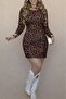 Women's Long Sleeve Crew Neck Leopard Print Diver Mini Dress - 6