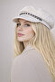Women's Cap Hat with Chain Detail White - Velvet Brim Captain Style - 7