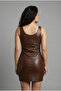 Dark Brown Faux Leather Trend Tight Mini Dress - 2