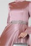STONE DETAILED BELTED CHIFFON EVENING DRESS 50314 - 4