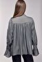 Women's Oversized Ruched Low-Shoulder Textured Shirt - Cuff Detail - 4