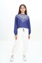 Girl's Two Yarn Fabric Pattern Printed Crew Neck Purple White Bottom Top Set 6-7-8-9-10 Years Old