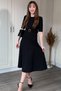 Short Sleeve Belted Skirts Flared Midi Black Dress - 5