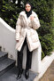 Stone Collar Fur Belt Detailed Puffer Coat