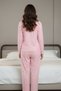 Pink Heart Patterned Thin Knitted Pajama Set Women's Crew Neck Long Sleeve - 3