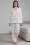 Cherry Patterned Waffle Pajama Set Women's Premium Long Sleeve Buttoned