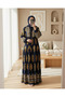 2423 Authentic Patterned Hijab Dress - Navy Blue 2 - 2