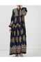 2423 Authentic Patterned Hijab Dress - Navy Blue 2 - 3