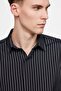 Slim Fit Long Sleeve Cotton Easy-Iron Striped Men's Black Navy Blue Shirt - 3