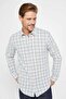 Men's Long Sleeve Slim Fit Linen Shirt - 100% Cotton, Checkered Design