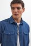 Slim Fit Long Sleeve Sports Collar Washed Double Pocket Dobby Denim Indigo Men's Shirt - 2
