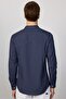 Slim Fit Long Sleeve Court Collar Cotton Easy-Iron Striped Men's Navy Blue Shirt - 5