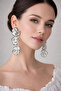 White Black Detailed Flower Design Long Brand Earrings