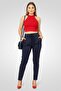 Women Regular Fit Solid Straight Leg Pants, Navy - 2