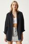 Women's Black Oversize Long Basic Shirt Hzl22W-Bd139001