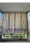 String Traction Height Adjustable Brown Cream Striped Balcony Curtain Thick Fabric