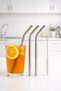 4 Pieces Metal Drinking Straws Set Stainless Steel Drinking Straws and Chopstick Straw Cleaning Brush