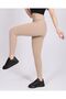 Women's Beige Ribbed High Waist Seamless Knitted Ribbed Leggings - 2