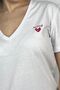 Regular Fit V-Neck Basic White Short Sleeve T-Shirt with Heart Print - 4