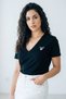 Women's 100% Cotton V-Neck Short Sleeve Black T-Shirt - Heart Print - 2
