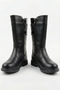 Girl's Black Long Boots |   Zippered Buckle Winter Casual Boots - 6