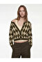 Buttoned Long Sleeve Crew Neck Diamond Pattern Knitwear Cardigan