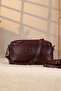 Claret Red Color Leather Bag 3 Compartments - 40125, Genuine Leather, Shoulder Strap, Plain Claret Red