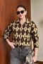 Women's Brown Polo Neck Double Pocket Detailed Diamond Pattern Premium Cardigan - 3