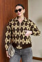 Women's Brown Polo Neck Double Pocket Detailed Diamond Pattern Premium Cardigan - 4
