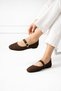 Women's Dark Brown Tweed Single Strap Buckle Classic Casual Ballet Flats | Everyday Shoes