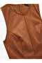 Slim Fit Sleeveless Peplum Cut Pleated Faux Suede Blouse - 5