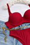 Basic Corded Patterned Supported Cherry Bra Set