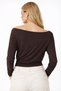 Women's Grace Asymmetrical Shoulder Detail Brown Blouse - 3