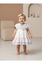 Baby girl's toddler dress with bow and flower detail, double collar, ruffled, 9-24 months - 2